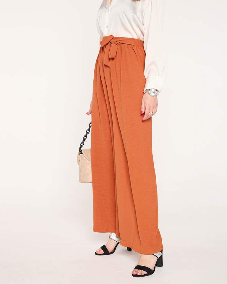 Pantalon palazzo large pour femme avec taille à nouer orange - Vêtements