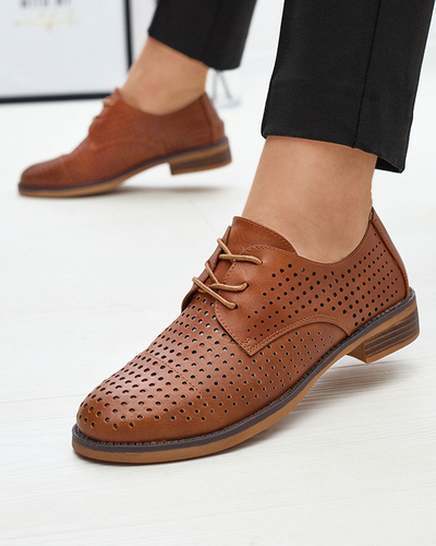 OUTLET Demi chaussures en cuir écologique ajouré pour femme Camel Azedvo- Footwear