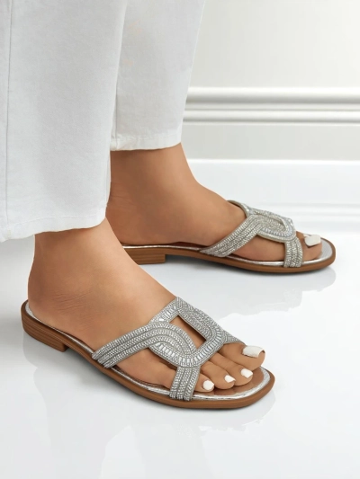 Sandales argentées Royalfashion Ariadne - talon plat, cuir écologique