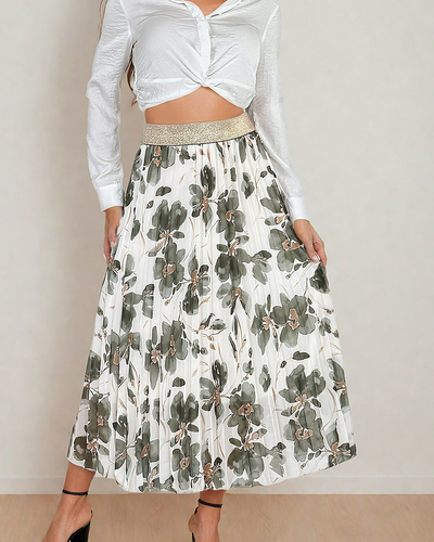 Royalfashion Jupe midi plissée à fleurs pour femme