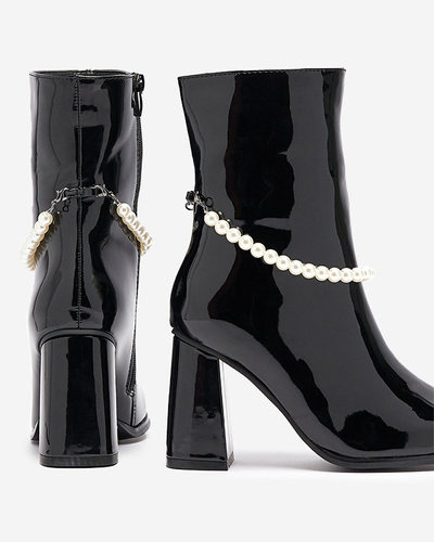 Bottes hautes à talons pour femmes laquées noir Rassla- Footwear