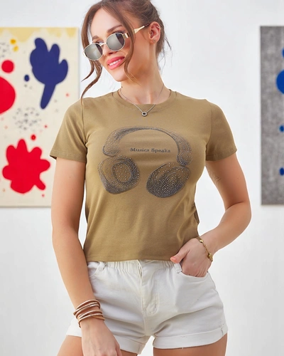 T-shirt en coton Royalfashion pour femmes avec impression Music Speaking