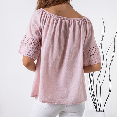 Blouse femme rose clair avec broderie ajourée - Vêtements