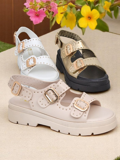 Royalfashion Sandales pour femmes à semelle épaisse avec strass Rocky Chic