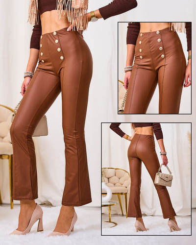 Royalfashion Leggings en éco-cuir pour femme marron avec boutons dorés