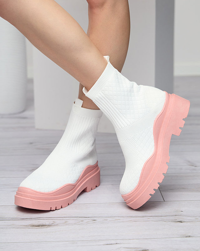 Bottines pour femmes blanches et roses à talon plat Seritis - Footwear