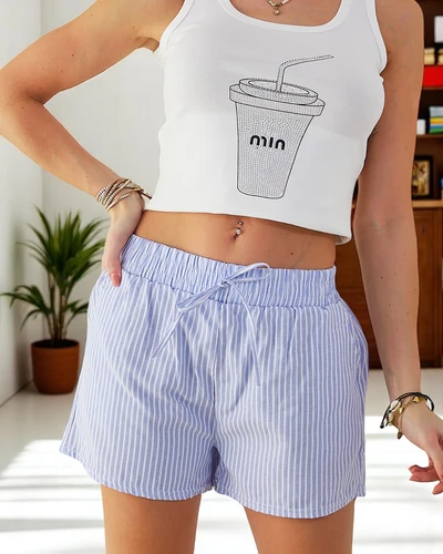 Shorts pour femmes Royalfashion avec une taille élastique et des cordons de serrage dans un motif rayé