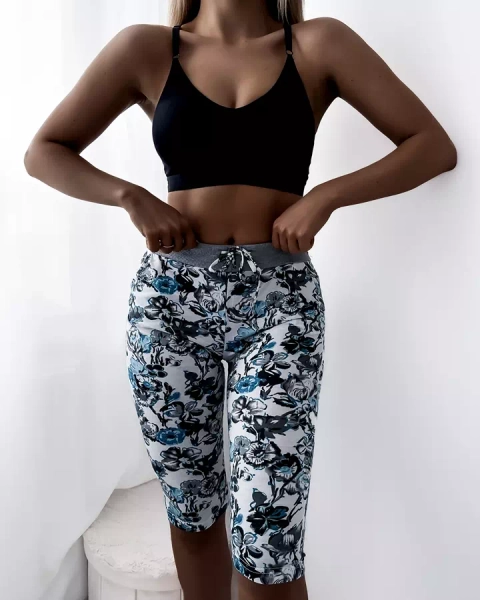 Short 3/4 femme à motifs en blanc turquoise GRANDES TAILLES - Vêtements