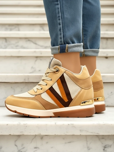 Sneakers Verona Marron En Cuir Écologique À Talons Hauts