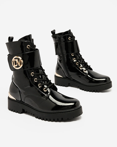 Royalfashion Bottes fourrées laquées pour femme en noir Simbeba