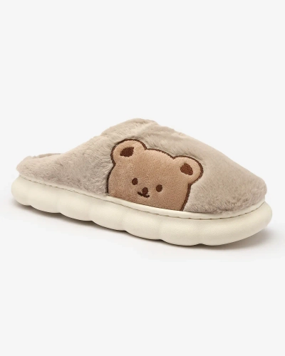 Royalfashion Pantoufles en fourrure pour femme avec ours en peluche en gris Fetemes