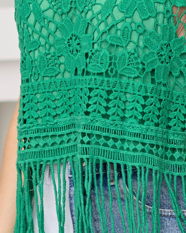 Chemisier crop top en dentelle verte pour femme - Vêtements