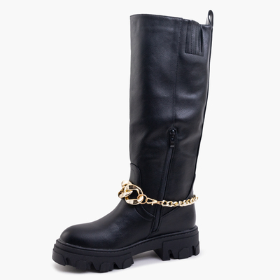 Bottes noires pour femmes avec une chaîne Sudzi- Footwear