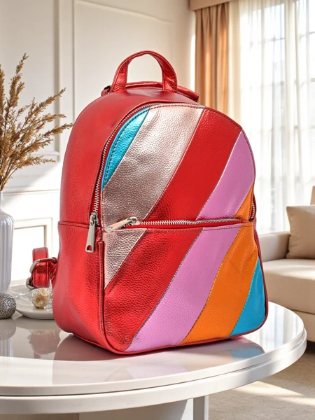 Sac à dos Royalfashion pour femmes en cuir écologique avec rayures Métalliques Rayures