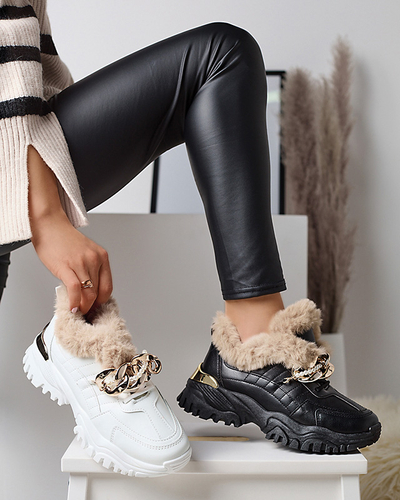 Chaussures de sport pour femmes noires avec fourrure Flixi - Chaussures