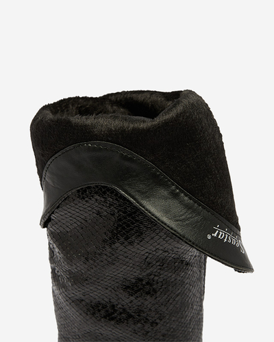 Bottes noires à talons hauts pour femmes avec gaufrage Elivea- Footwear