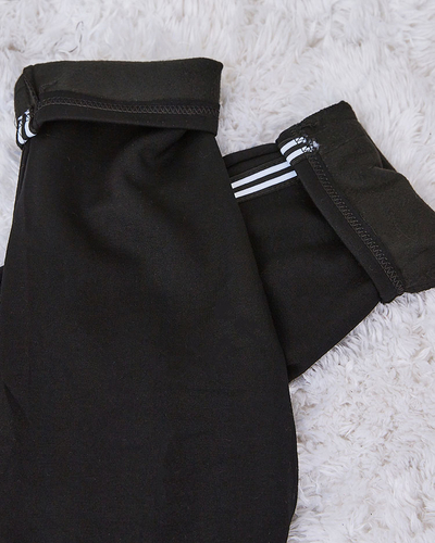 Royalfashion Pantalon de survêtement noir pour femme avec passepoil