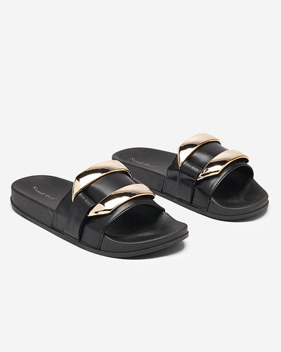 Chaussons femme noirs avec ornement doré Serina - Footwear