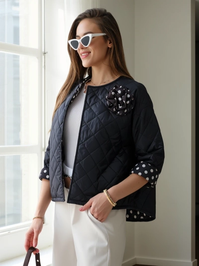 Veste de transition printanière pour femmes Royalfashion avec une doublure à fleurs et à pois
