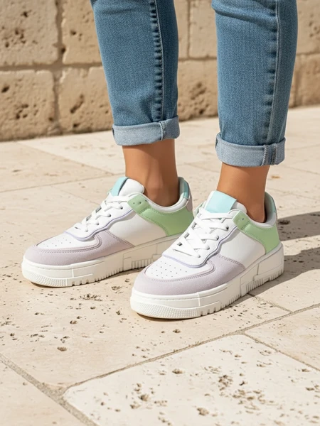 Sneakers pour femmes Lycaste beiges en cuir écologique à semelle plate