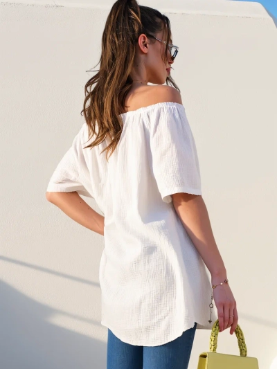 Blouse en coton pour femmes style espagnol avec boutons décoratifs