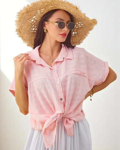 Chemise en coton pour femmes Royalfashion avec embossage et manches courtes