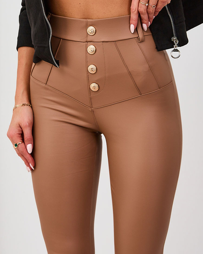 Royalfashion Pantalon femme marron clair avec boutons dorés