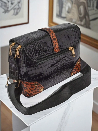 Sac pour femmes Callista Nero - cuir de crocodile écologique, noir et marron