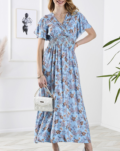 Robe longue bleue à fleurs pour femmes - Vêtements