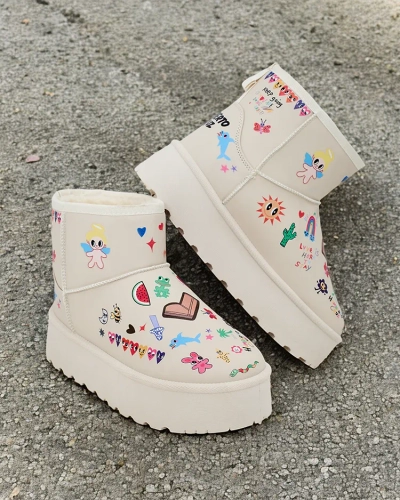 Royalfashion Des bottes de neige courtes pour femmes avec des autocollants Hanaga