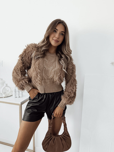 Royalfashion Pull écru à tissage court pour femme