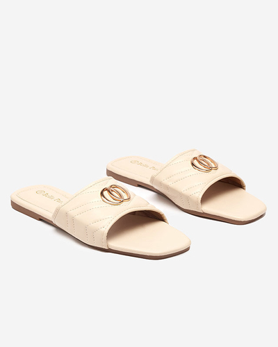 Chaussons pour femmes en éco-cuir beige avec décoration dorée Daliso - Footwear