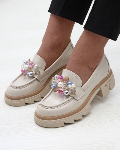 Mocassins beige laqué pour femmes Geloppa- Footwear