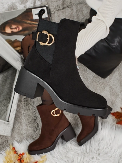 Bottines femme en daim écologique à talon bloc Solenya