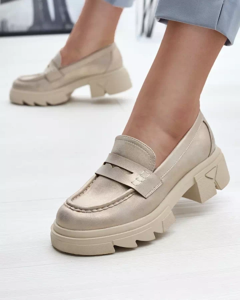 Mocassins en cuir écologique doré pour femme Sepop- Footwear