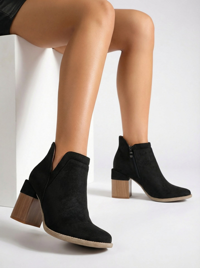 Royalfashion Black Lemere square heele heele boots