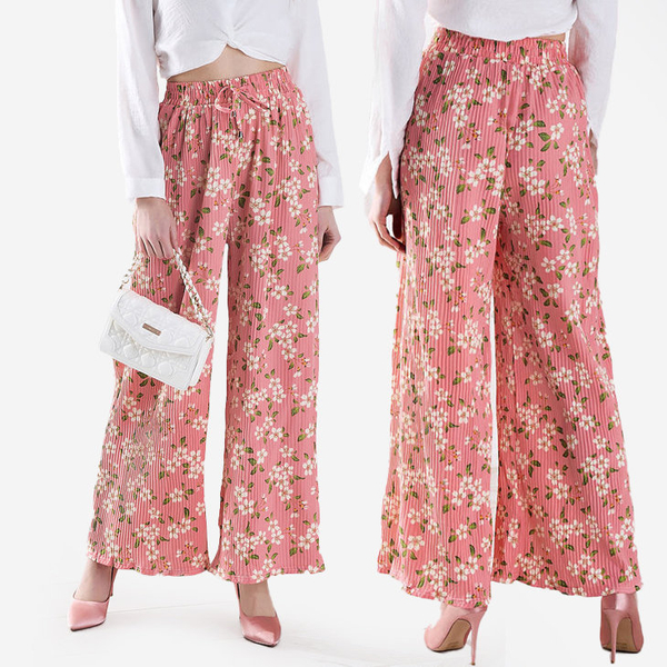 Pantalon en tissu rose à fleurs pour femme - Vêtements