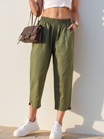 Royalfashion Pantalons simples en tissu pour femmes 7/8