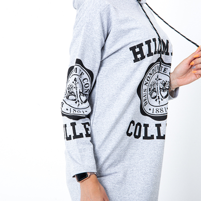 Sweat femme gris avec inscriptions et capuche - Vêtements