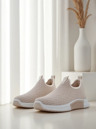 Baskets beiges pour femmes Eulalia Slip-On talon plat tissu été printemps