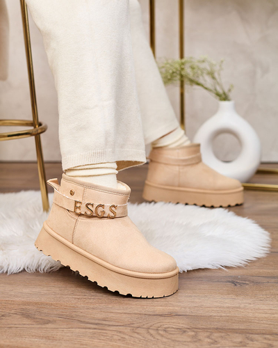 Royalfashion Chaussures pour femmes marron clair a'la bottes de neige avec ornement Parisela