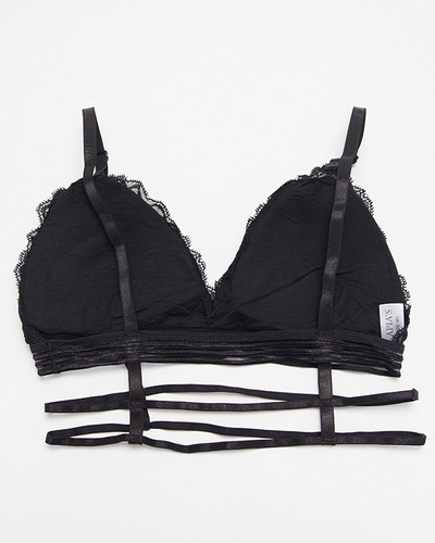 Soutien-gorge noir femme avec dentelle et rayures - Sous-vêtements