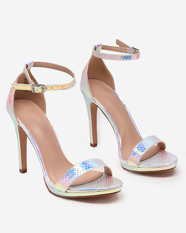OUTLET Sandales holographiques argentées pour femme sur talon aiguille Fasiro - Footwear