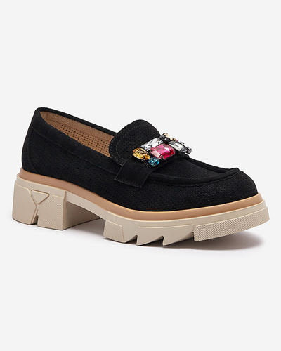 Mocassins noirs ajourés pour femme avec décoration Bokkso- Chaussures