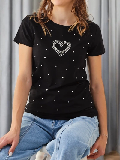 T-shirt en coton pour femmes Royalfashion avec un cœur nacré