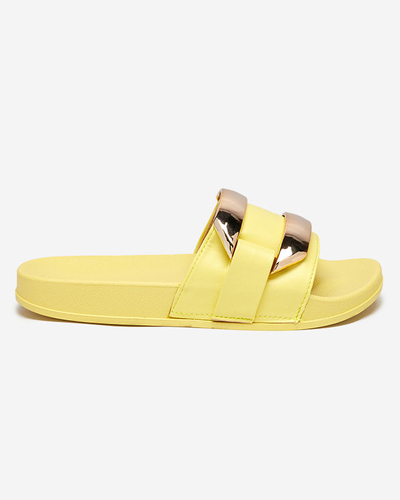 Chaussons femme jaunes avec ornement doré Serina - Chaussures
