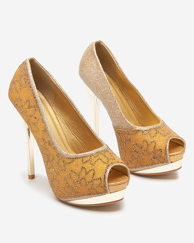 Escarpins femme en brocart doré avec zircons cubiques Vida - Chaussures