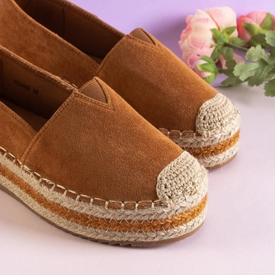 OUTLET Espadrilles femme marron clair en éco-daim sur la plateforme Ceresa - Chaussures