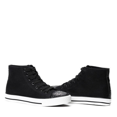 Czarne trampki ze zdobionym noskiem Miho- Obuwie