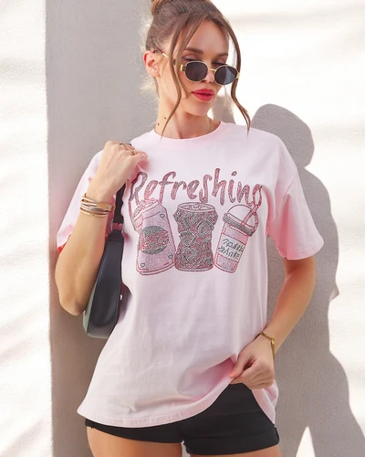 T-shirt en coton pour femmes Royalfashion avec impression de strass